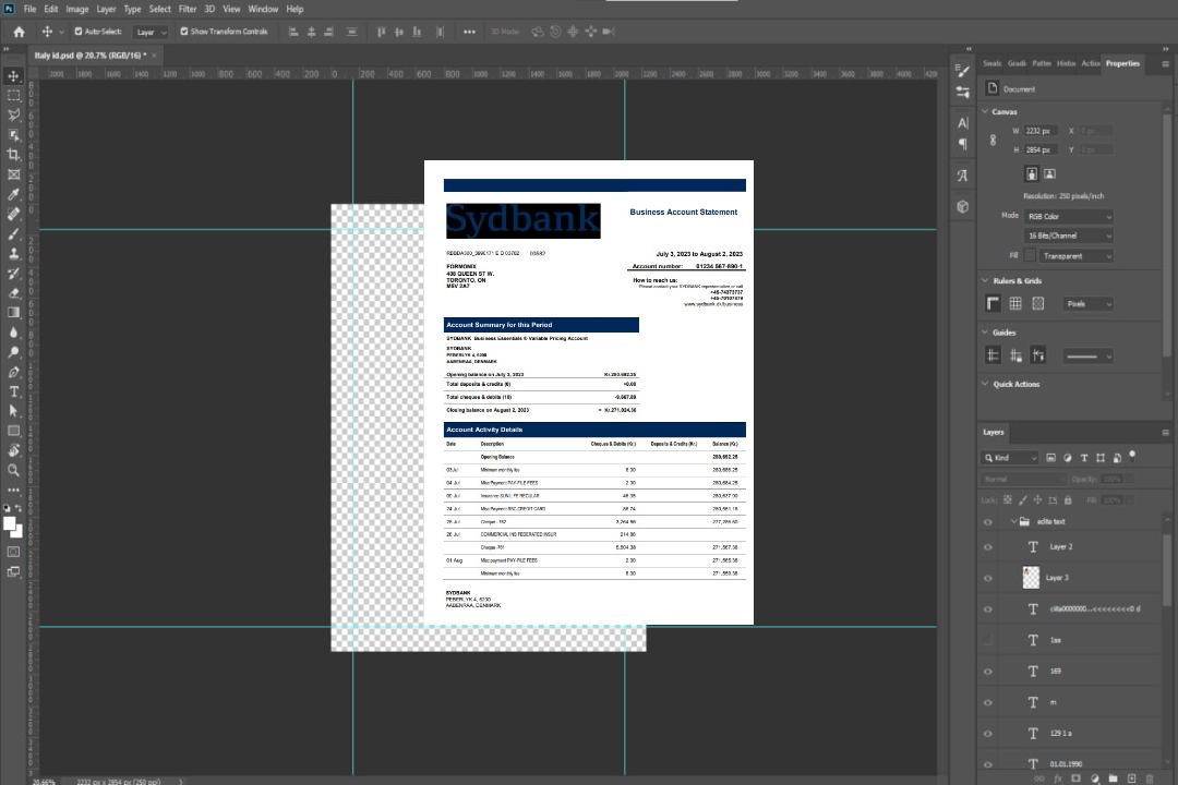 Modèle Word et PDF de relevé de compte d'entreprise Sydbank template